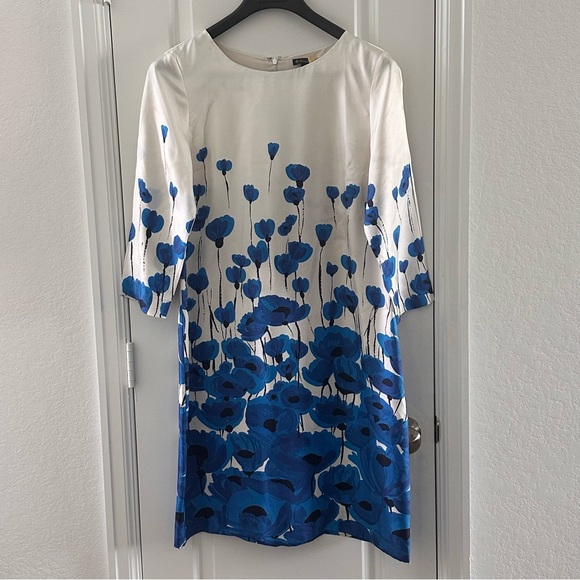 Brooks Brothers Dresses & Skirts - Brooks Brothers Blue & White Floral Silk Dress Size 10 3/4 Sleeves Lightweight